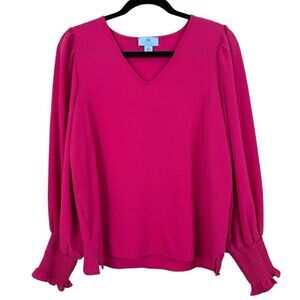 CeCe V-Neck Blouse Smocked Cuffs - Size Small